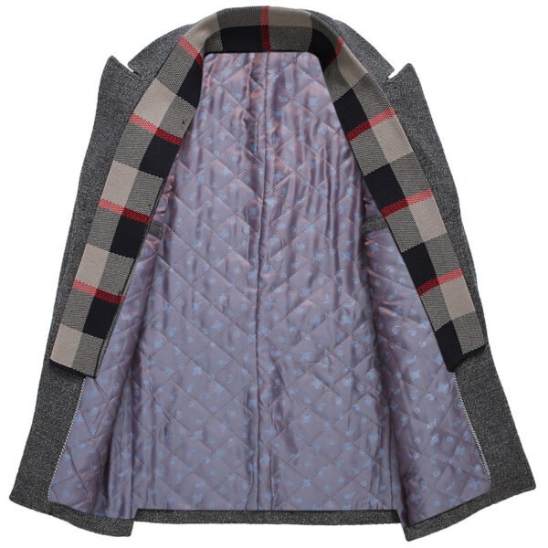 Thick Quilted Lapel Collar Men's Mid-length Wool Overcoat - Image 3