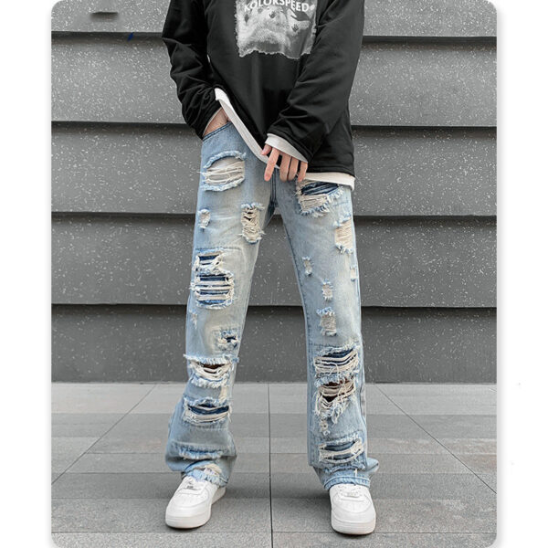 Men's Straight Irregular Trendy Ripped Jeans - Image 4