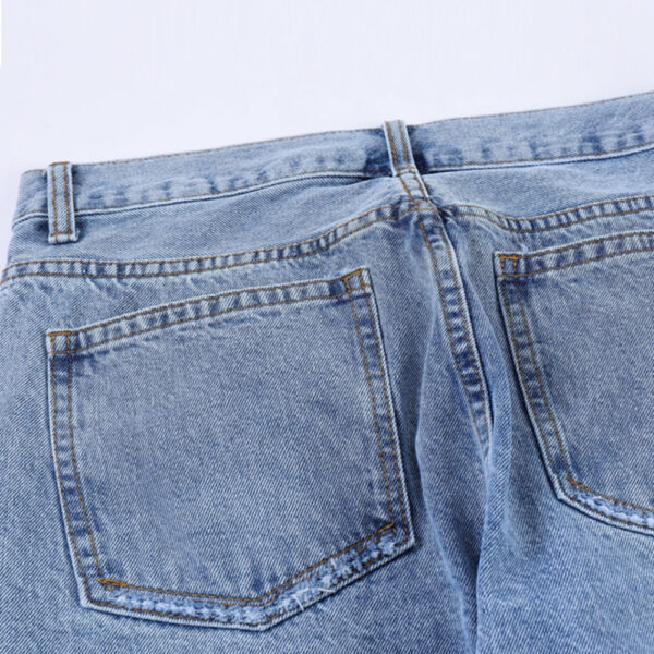 Solid Color Washed Raw Edge Jeans Men - Image 3