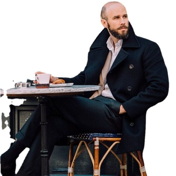 Men's Mid-length Long Sleeve Woolen Coat - Image 3