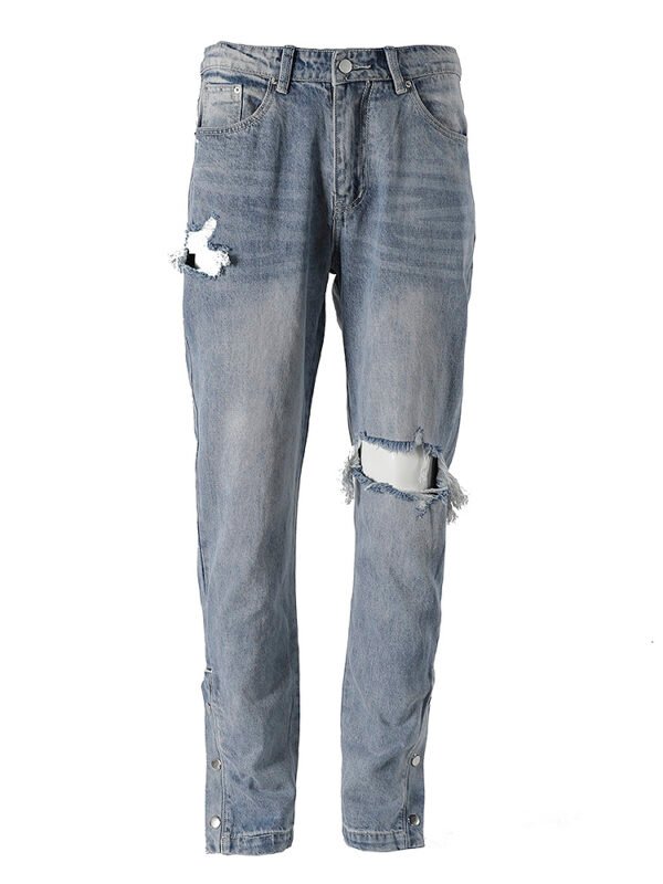 One-knee Hole-breasted Split Straight-leg Jeans - Image 6