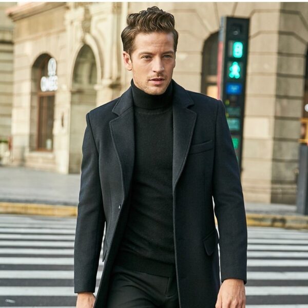Men's Long Sleeve Woolen Coat - Image 6