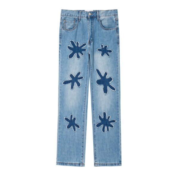 Retro Burnt Flowers Niche Wash Old Jeans For Men - Image 2