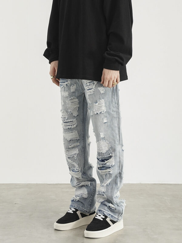 Men Destruction Patch Erosion Washed Jeans - Image 3