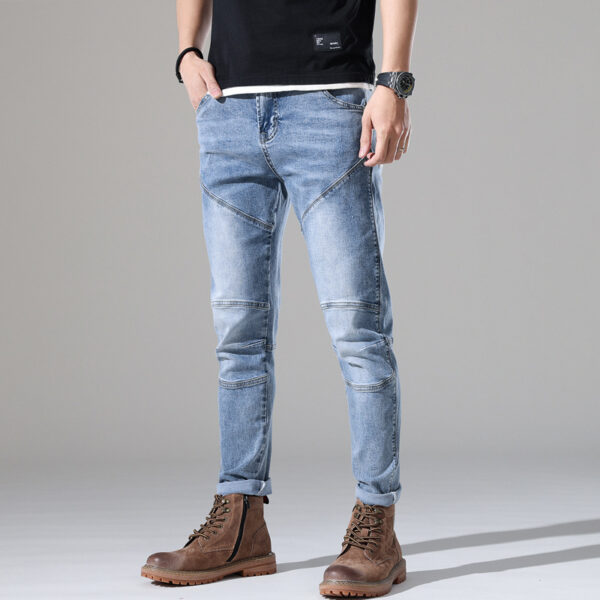Men's Light-colored Elastic Stitching Embroidered Jeans - Image 3
