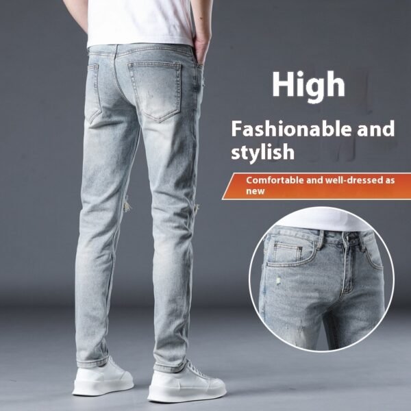 New Patch Ripped Jeans Men's Stretch - Image 4