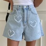 Water Scrubbing High Waist Denim Shorts