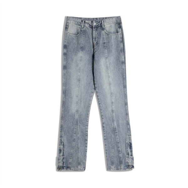 Solid Colour Patchwork Straight-leg Jeans For Men - Image 2