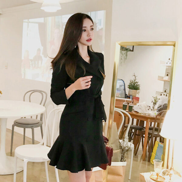 Elegant Double Breasted Slim Fit Ruffle Dress - Image 6