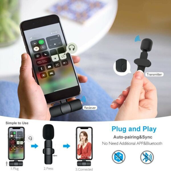 Professional Wireless Lavalier Lapel Microphone For IPhone, IPad - Cordless Omnidirectional Condenser Recording Mic For Interview Video Podcast Vlog YouTube - Image 5