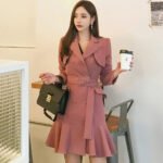 Elegant Double Breasted Slim Fit Ruffle Dress