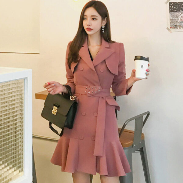 Elegant Double Breasted Slim Fit Ruffle Dress