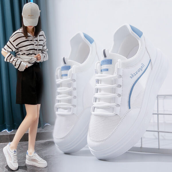 Women's Sports White Shoes Thick Sole Height Increasing