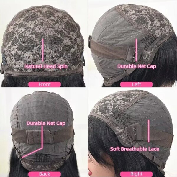 180 Natural Color Glueless Brazilian Human Hair Wig with Bangs Full Machine Made Remy Short Straight Bob Fringe Wigs for Women - Image 6