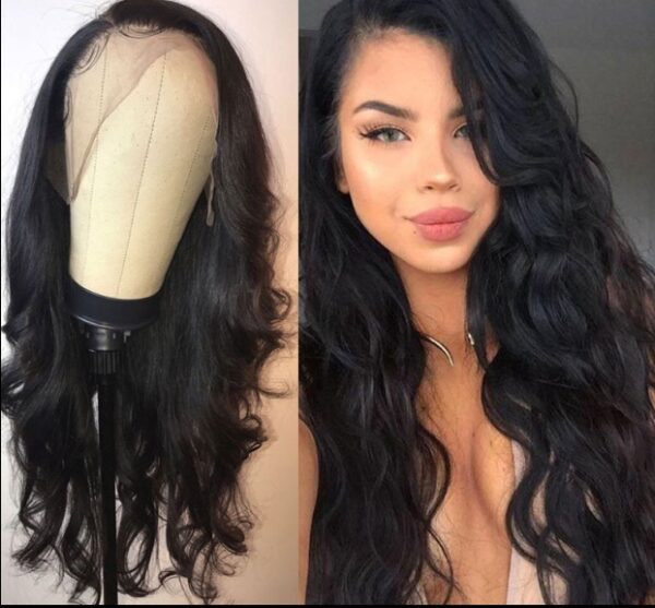 Real shot Europe and America ladies temperament free big wave long curly hair fluffy black front lace chemical fiber wig headgear - Image 2