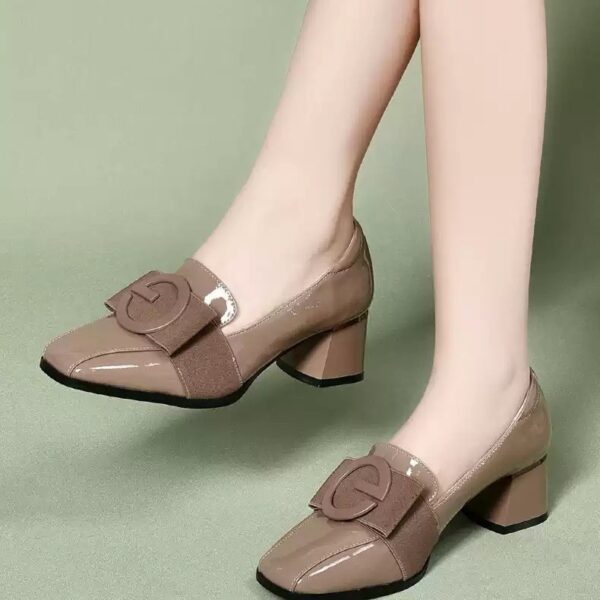 Middle Heel Chunky Heel Soft Leather British Style Square Toe Leather Shoes - Image 6