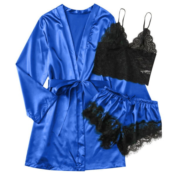 Wholesale European And American Foreign Trade Tube Top Ice Silk Pajamas Women's Seduction Sexy Bra Nightgown Lace Shorts - Image 3