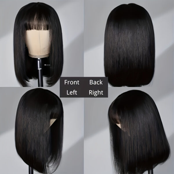 180% Density Premium Human Hair Short Bob Wig - Seamless Glueless Machine Made with Bangs - Natural Straight Style for Women - Image 5