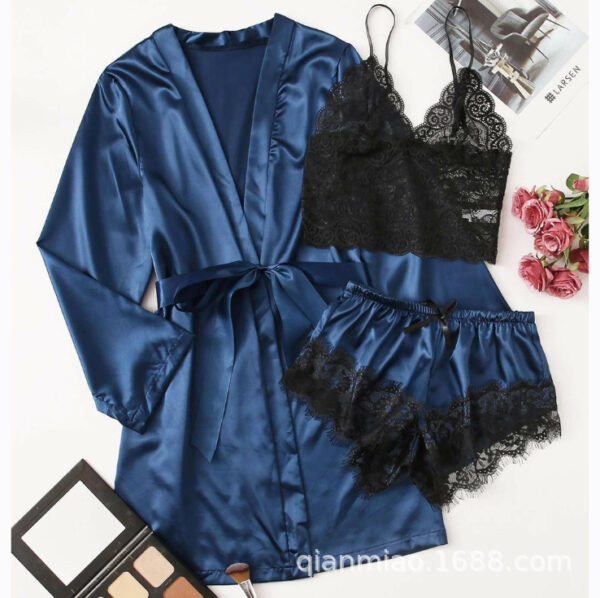 Wholesale European And American Foreign Trade Tube Top Ice Silk Pajamas Women's Seduction Sexy Bra Nightgown Lace Shorts - Image 9