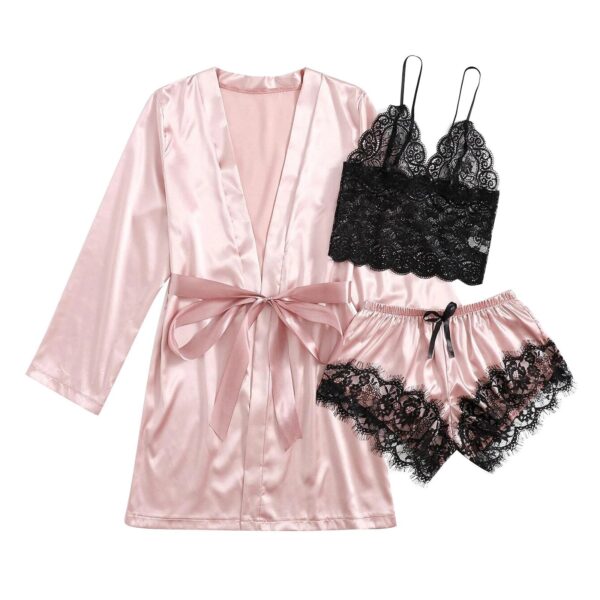 Wholesale European And American Foreign Trade Tube Top Ice Silk Pajamas Women's Seduction Sexy Bra Nightgown Lace Shorts - Image 10