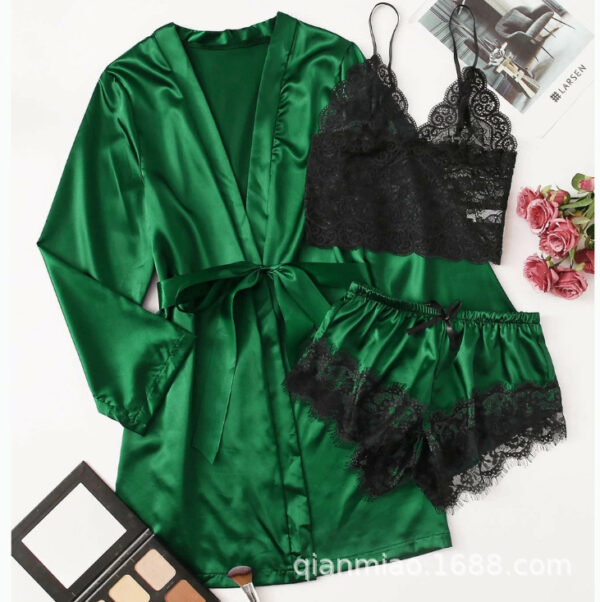 Wholesale European And American Foreign Trade Tube Top Ice Silk Pajamas Women's Seduction Sexy Bra Nightgown Lace Shorts - Image 6