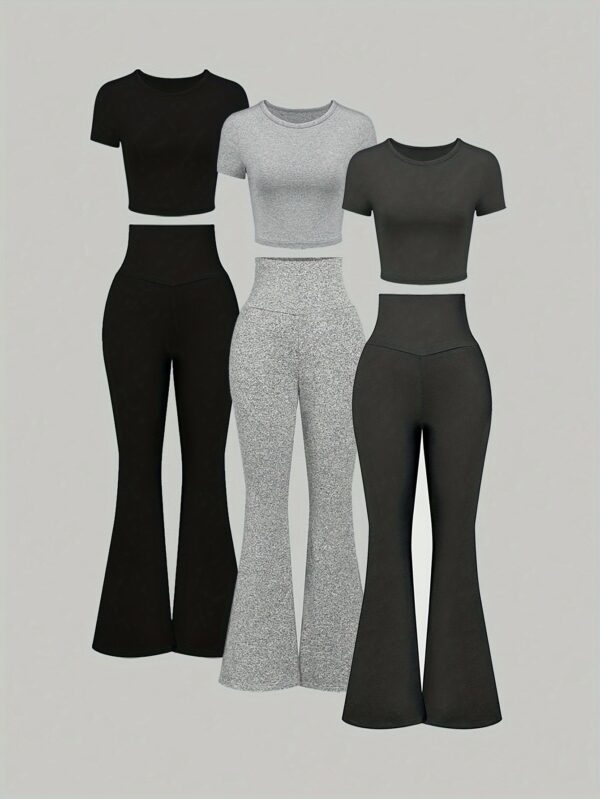 Two-Piece Outfit - Stylish Crop Top & Flared Pants Set - Perfect for Spring & Summer - Endless Fashion Womens Clothing - Image 2