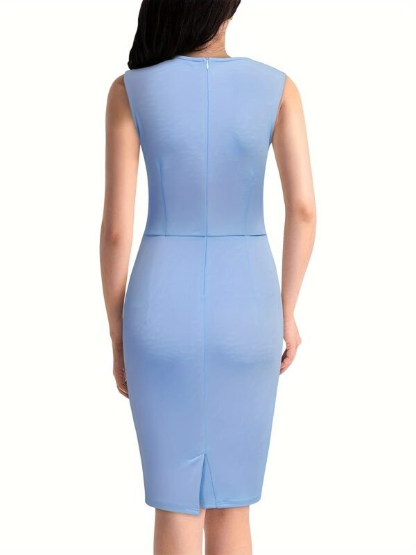 Stylish Pencil Solid Bodycon Dress - Elegant Crew Neck, Sleeveless, Micro Elasticity, Polyester Fabric, All-Season, Wedding and Party Occasion Wear for Women - Image 9