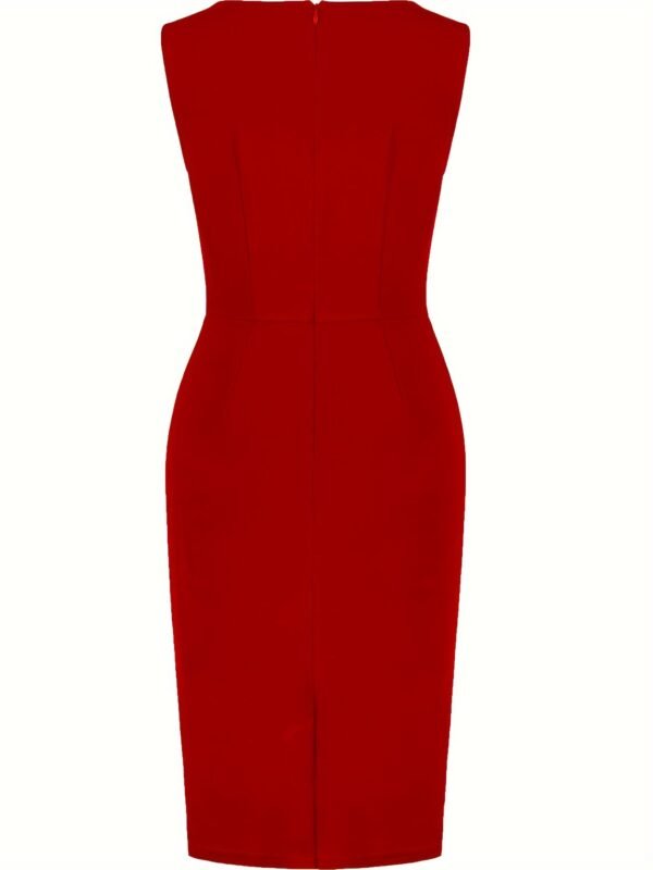 Stylish Pencil Solid Bodycon Dress - Elegant Crew Neck, Sleeveless, Micro Elasticity, Polyester Fabric, All-Season, Wedding and Party Occasion Wear for Women - Image 10
