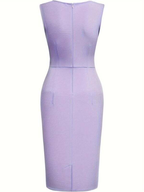 Stylish Pencil Solid Bodycon Dress - Elegant Crew Neck, Sleeveless, Micro Elasticity, Polyester Fabric, All-Season, Wedding and Party Occasion Wear for Women - Image 8